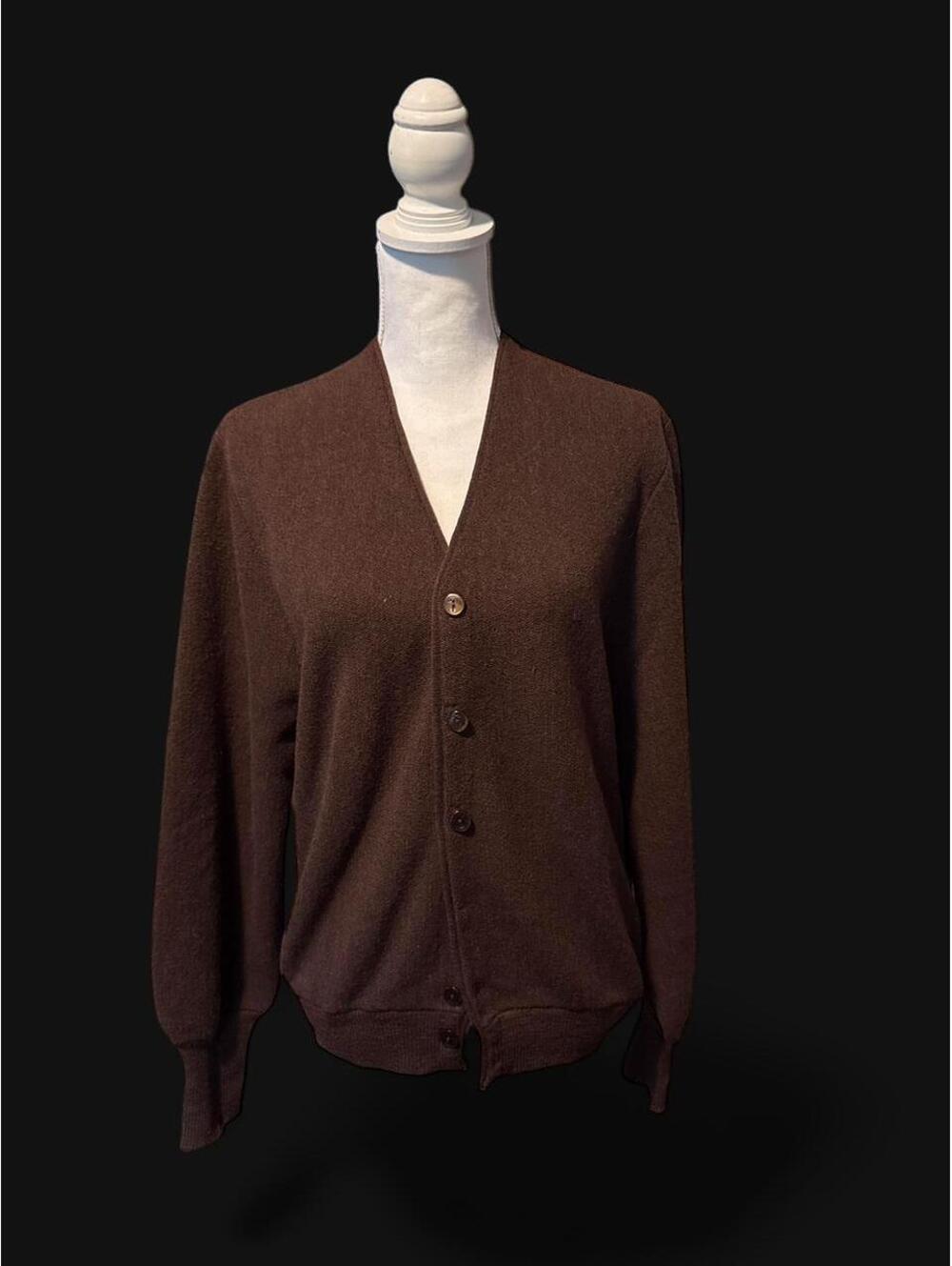 Vintage Arnold Palmer Robert Bruce Cardigan Sweater Brown Wool Blend made in USA